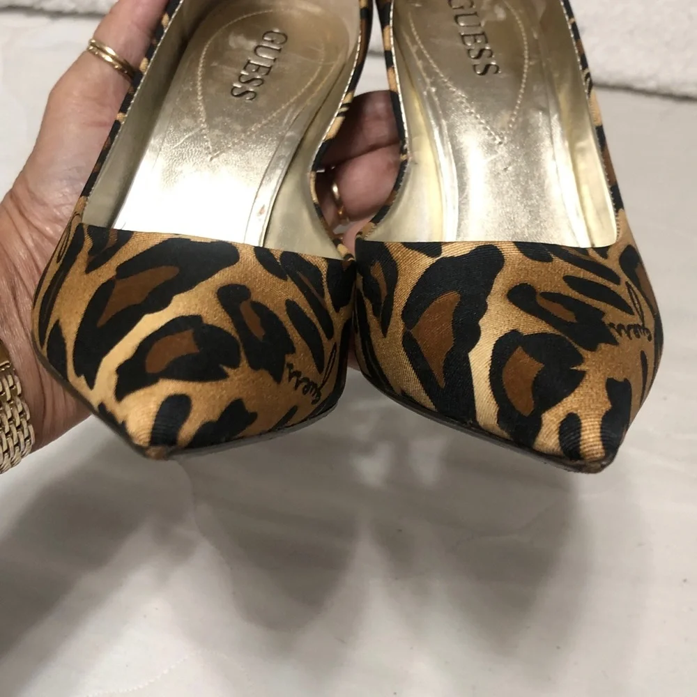 GUESS Leopard-Print Pointed-Toe Pumps in Tan and Black 7.5